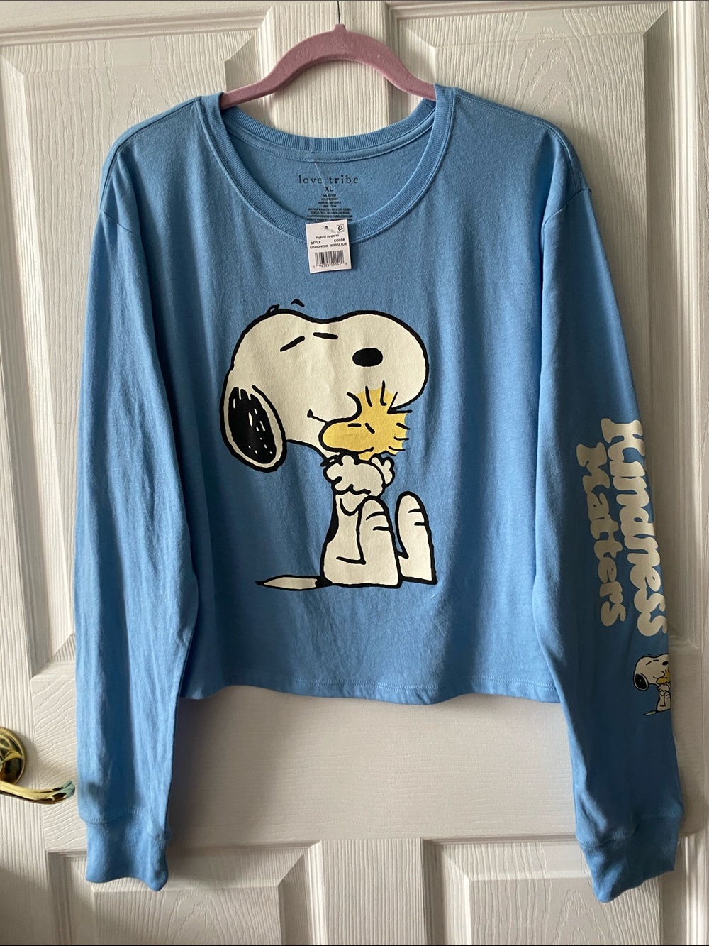 Love Tribe Light Blue Snoopy & Woodstock Long Sleeve Top NWT XL Crop